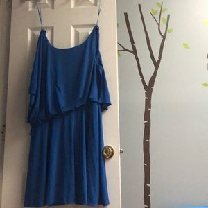 Off shoulder blue dress by Jessica Simpson.